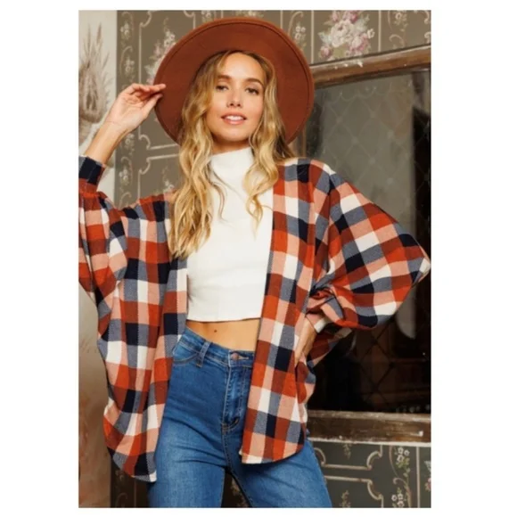 **SOLD**PLAID PATTERN RELAXED SLEEVE CARDIGAN-NEW - Picture 4 of 6